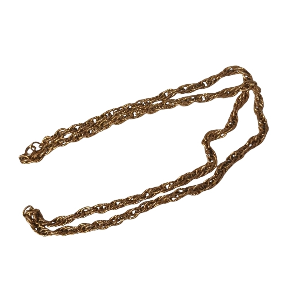 Vintage Trifari Gold Toned Rope Style Necklace Key Style Hang Tag 23 inches